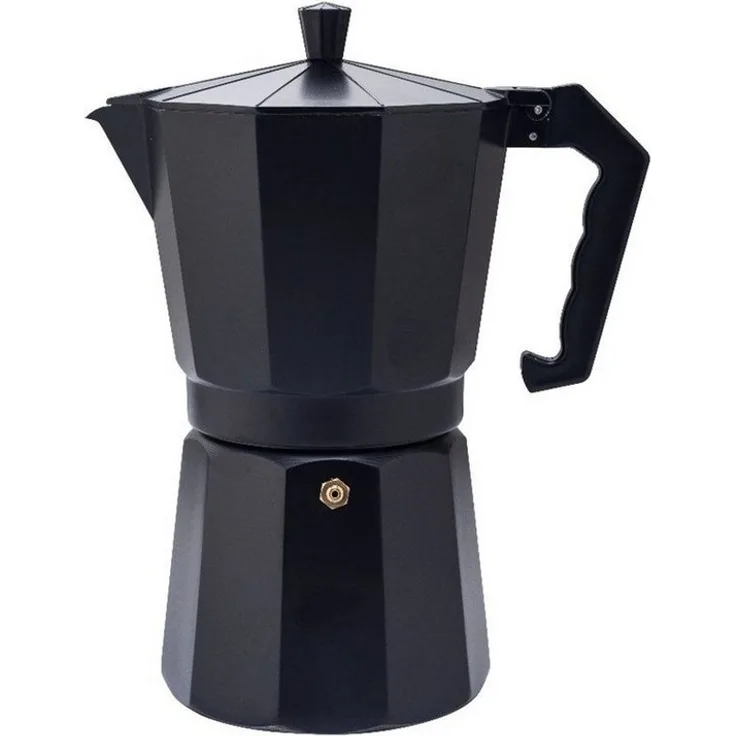 Cheffinger Espressokocher 0.32l, Induktionsgeeignet, schwarzer Aluminium Kocher für 6 Tassen