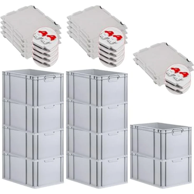 PROREGAL Eurobox NextGen Economy, SuperSparSet 10x mit Scharnierdeckel & roten Verschlüssen, 65 Liter, HxBxT 32x40x60cm, lebensmittelecht, robust und stapelbar – Bild 1