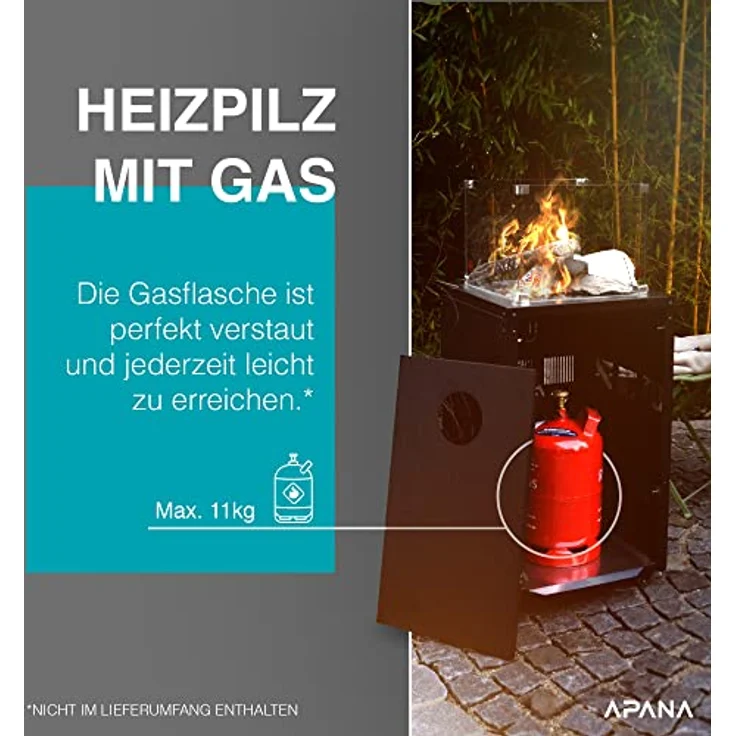 APANA Heizstrahler FUEGO Gasheizstrahler 8kW mit Rollen in anthrazit - Gemütliche Atmosphäre für Terrasse und Garten – Bild 4