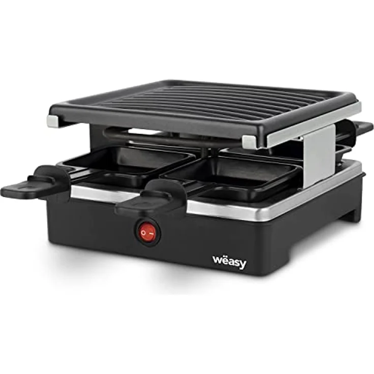Raclette- & Grill für 4 Personen LUGA40 Wëasy, abnehmbare Grillplatte, leicht zu reinigen, 4 Pfannen mit Antihaftbeschichtung, spülmaschinenfest, schwarz, 600 W – Bild 1