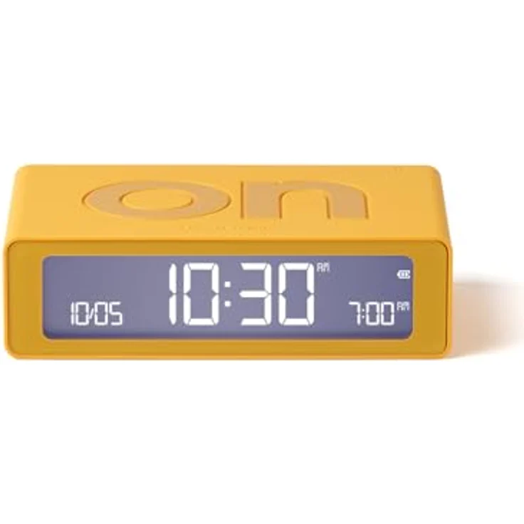 Lexon Flip Mini, digitaler LED-Reisewecker mit On/Off-Funktion, einstellbarer Helligkeit, wiederaufladbar und berührungsempfindlich - Gelb – Bild 1