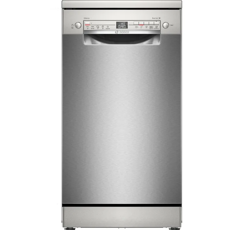 Bosch SPS2HKI02E, Freistehender Geschirrspüler, 45 cm, gebürsteter Stahl mit Anti-Fingerprint, geräuscharm, Home Connect App, Silence on Demand Funktion
