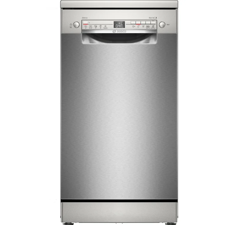 Bosch SPS2HKI02E, Freistehender Geschirrspüler, 45 cm, gebürsteter Stahl mit Anti-Fingerprint, geräuscharm, Home Connect App, Silence on Demand Funktion