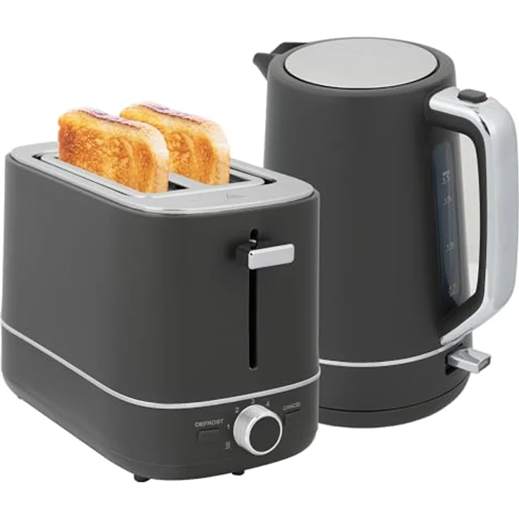 HOMCOM Toaster Set, 1,7 L Wasserkocher und Toaster mit 2 Schlitzen, 2200 W, 6 Bräunungsstufen, grau und chrom – Bild 1