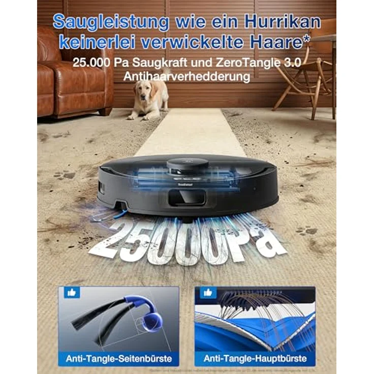 ECOVACS DEEBOT T30e Omni, Staubsauger Roboter mit Wischfunktion, 25.000 Pa Saugkraft, ZeroTangle 3.0, 75°C Moppwäsche, Schwarz – Bild 2