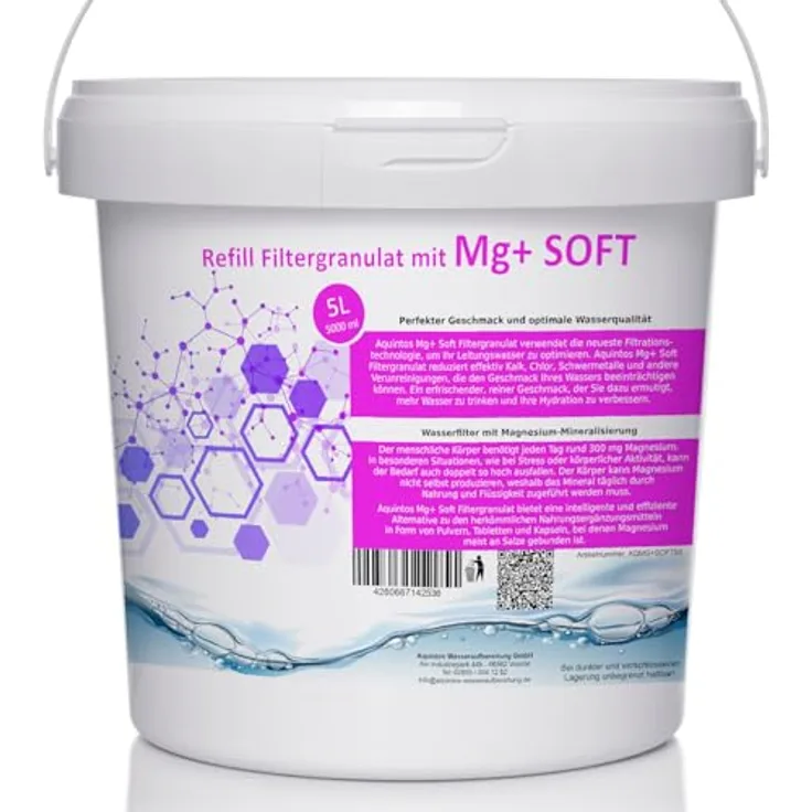 ReFill Filtergranulat mit Mg+ Ersatz für BWT Magnesium Mineralized und Aarke Enriched Mg+ Soft Filtergranulat von Aquintos (5L MG+SOFT)