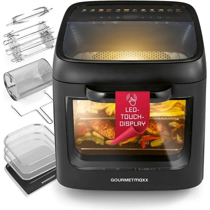 GOURMETmaxx Heißluftfritteuse Heißluftofen, 1800 W mit Panoramadach, 12,5 l, 12 Programme, für bis zu 8 Personen