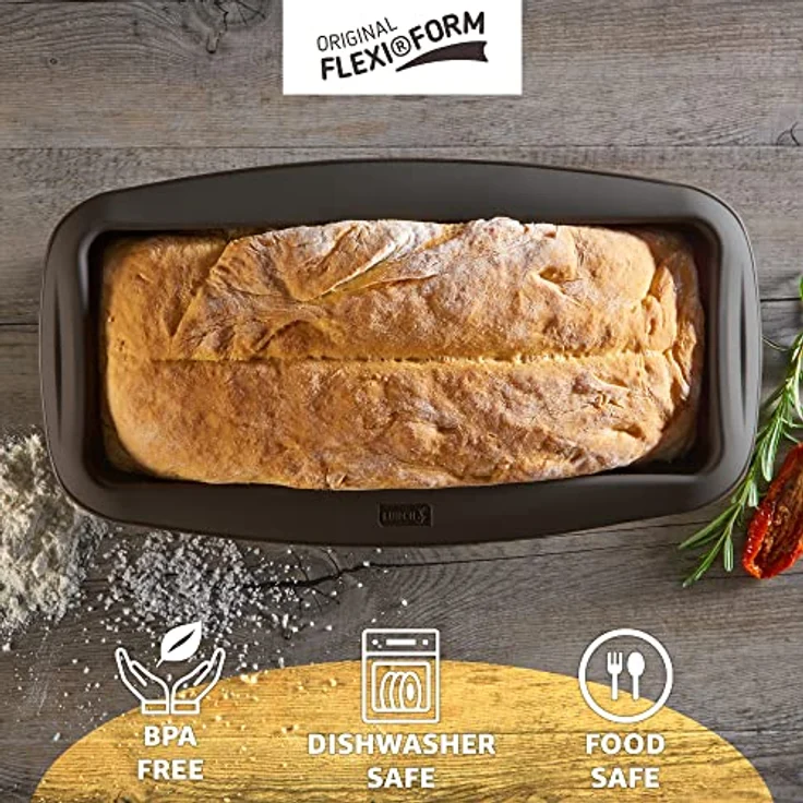Lurch FlexiForm Kastenform, Brotbackform aus 100% BPA-freiem Platin-Silikon, Braun, 30 x 11,5 cm – Bild 3