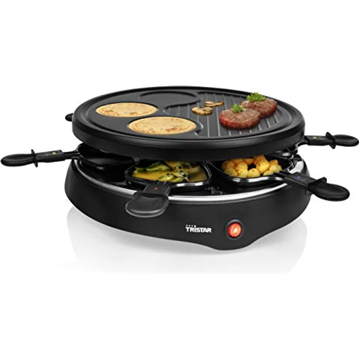 Tristar RA-2998, Raclette für bis zu 6 Personen mit 6 Pfännchen und Crêpe-und Grill-Bereich-Durchmesser 29 cm, 800 W, schwarz – Bild 2