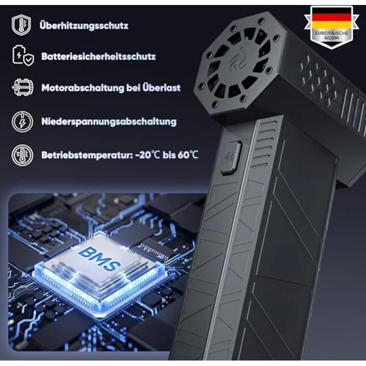 Salcar Akku-Handstaubsauger Electric Air Duster, kabellos, 130000 RPM, 3-Gang, 21700 Akku, ideal für Computer und Outdoor, schwarz – Bild 3