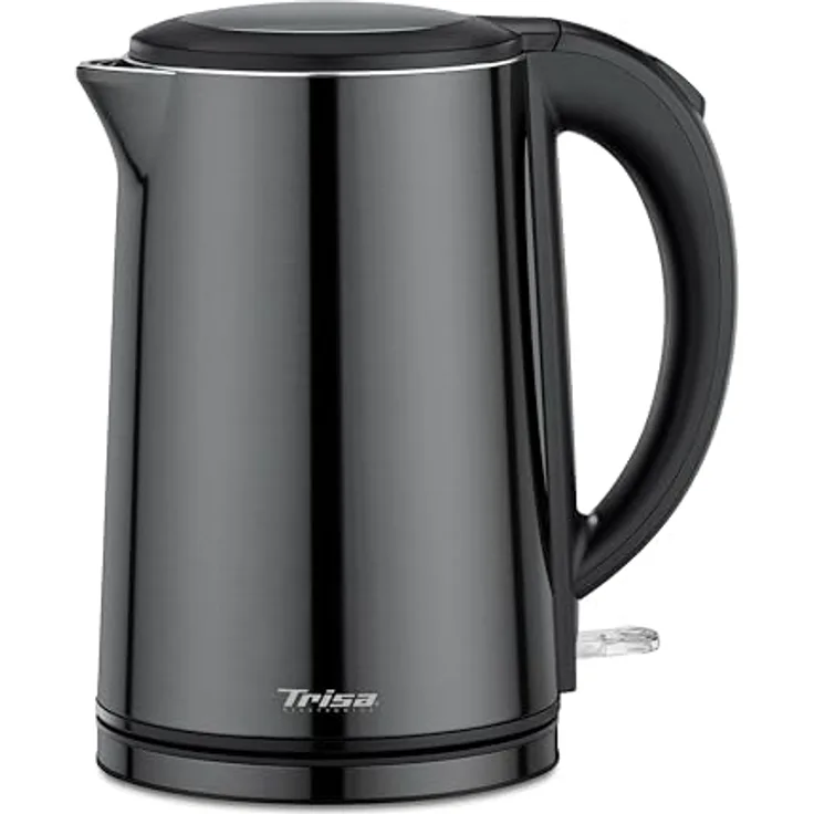 Trisa Comfort Touch Wasserkocher, 1,5 Liter, Überhitzungsschutz, Überhitzungs- und Trockenlaufschutz, doppelwandig, kabellos, Edelstahl, schwarz