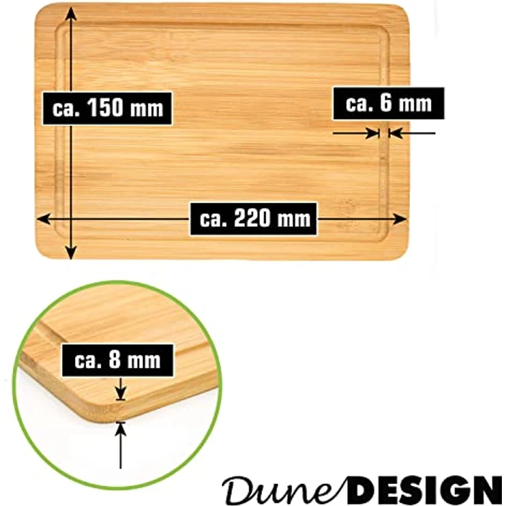 DuneDesign 6er Set: Schicke Stullenbretter aus Bambus - Antibakteriell & mit Saftrille – Bild 5