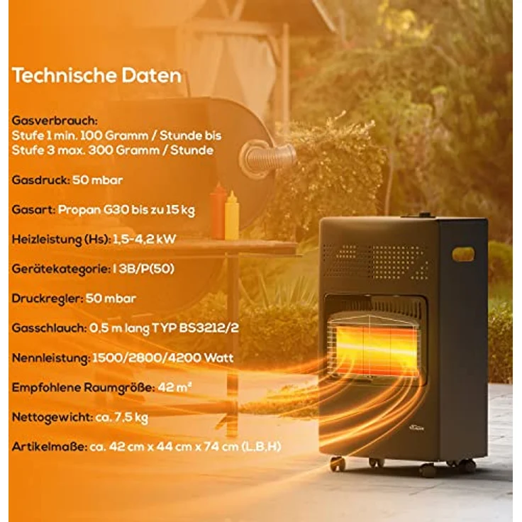 TroniTechnik® Heizgerät Gasheizofen Gasheizgerät Gasheizer Keramik Gasofen Gasstrahler 4200 Watt (Energieklasse A) für Gasflasche Propangas Heizer, Heizung inkl. Gasdruckregler mobil energiesparend – Bild 2