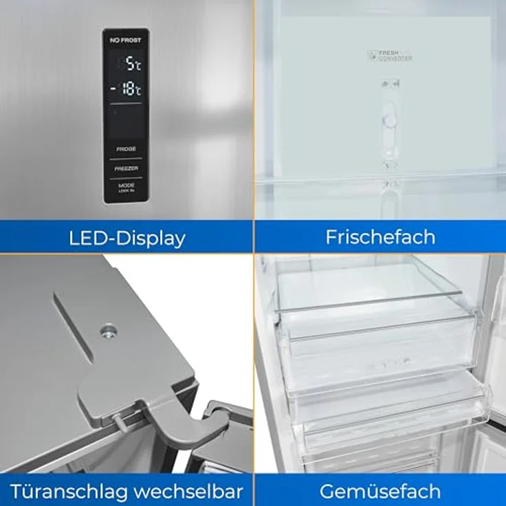 Exquisit KGC350-105-NF-040C inoxlook | 347 L Volumen | Kühl Gefrierkombination No Frost | Türanschlag wechselbar | Kühlgefrierkombination freistehend – Bild 3