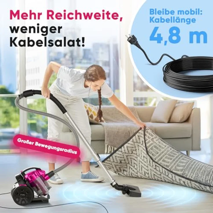 ProfiCare® Staubsauger beutellos Starke Saugleistung 700W, Bodenstaubsauger 4,8m Kabel, ohne Beutel, Hartböden & Auto Sofa, PC BS 3134 – Bild 4