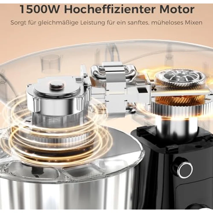 YASHE Küchenmaschine 1500W, Dual-Bowl-Design mit 4,5L und 5L Edelstahlschüsseln, 10 Geschwindigkeitsstufen, Kippkopf, inkl. Knethaken, Rührbesen und Schneebesen – Bild 3