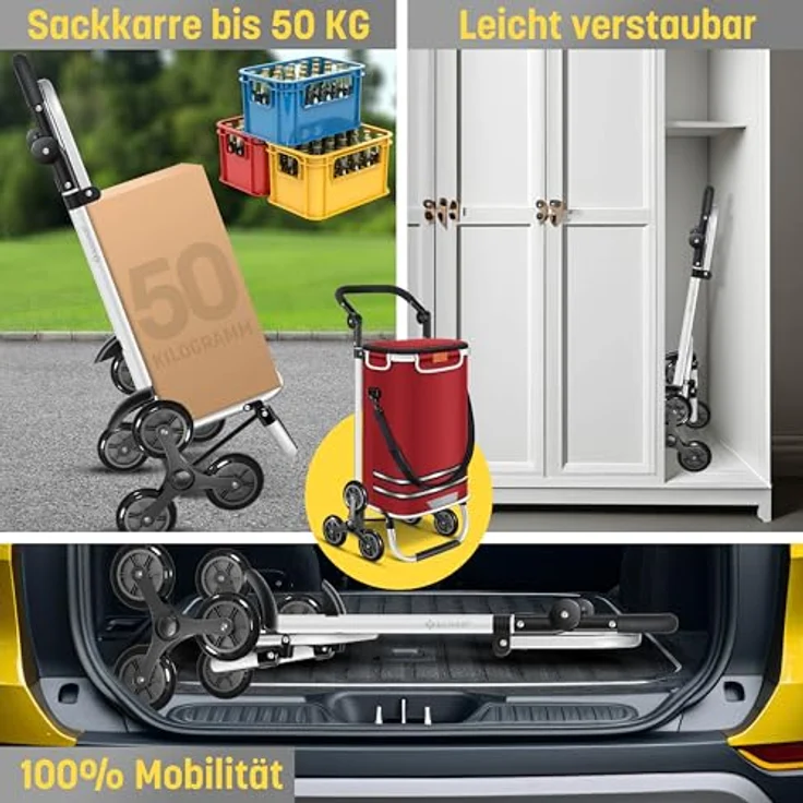 KESSER® Einkaufstrolley Treppensteiger mit Kühlfach, klappbar, 56L Kapazität, belastbar bis 50kg, 3in1 Trolley Sackkarre & Umhängetasche, Bordeaux – Bild 3