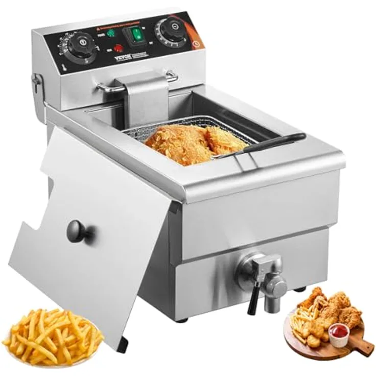 VEVOR 1500 W Kommerzielle Fritteuse, 9 L Edelstahl mit Temperatur- und Zeitkontrolle, Überhitzungsschutz für Küche, Restaurant, Café, Bar