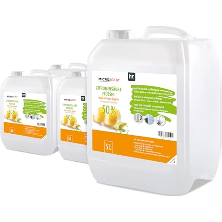 Höfer Chemie MICROACTIV Zitronensäure flüssig, 4 x 5 L, biologisch abbaubarer Entkalker für Kaffeevollautomaten, Wasserkocher & Dusche – Bild 1