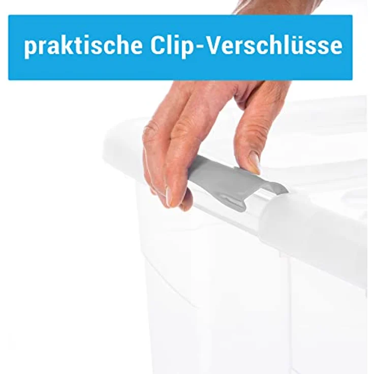 2friends Aufbewahrungsbox mit Deckel Groß, 4er Set 30L, transparente Kunststoffboxen mit grauen Clipverschlüssen, stapelbar, BPA-frei, 49cm x 39cm x 26cm, ideal für Ordnung in Büro, Küche & Garage – Bild 3