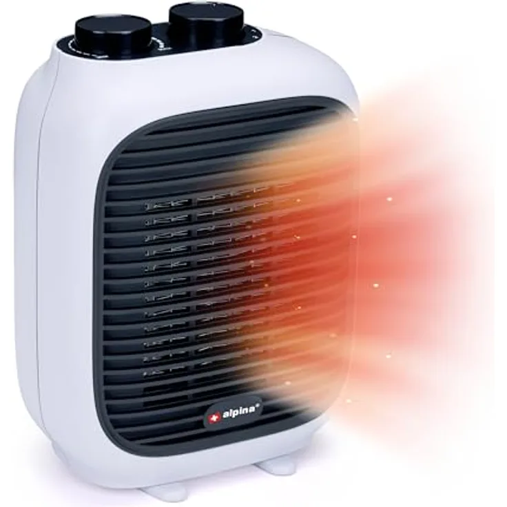 alpina Elektrischer Mini Heizlüfter PTC1601, 1500W für Räume von 10-15 m², inklusive Griff, Überhitzungsschutz, Weiß