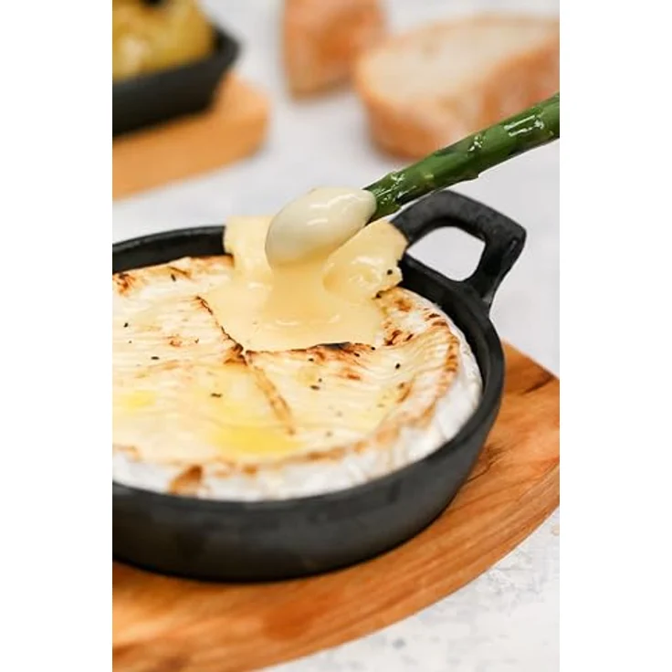 Artesà Miniatur Gusseisentopf mit Holzbrett, induktionsfähig, rund, für Tapas und Gratins, schwarz (6,4 x 4,9") – Bild 4
