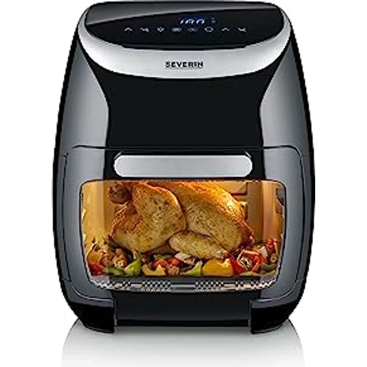 SEVERIN Multi Heißluftfritteuse mit 11 Liter Fassungsvermögen, Heißluft Fryer mit umfangreichem Zubehör, Fritteuse ohne Fett mit 8 Automatikprogrammen, 2000 W, schwarz/silber, FR 2446 – Bild 1