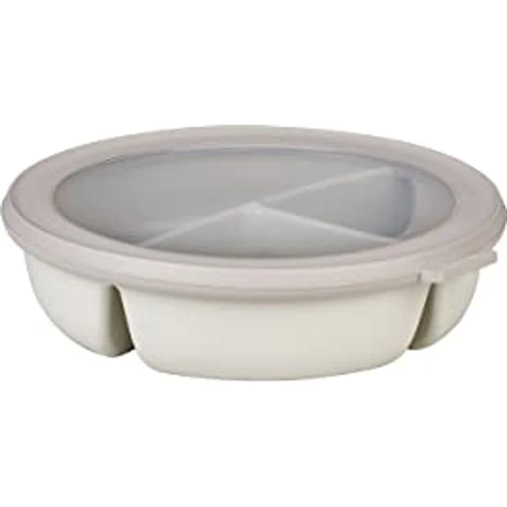 Mepal – Bento-Schüssel, Multischale mit 3 Fächern, rund Cirqula – Frischhaltedose luftdicht – Mahlzeiten getrennt aufbewahren – Meal-Prep-Boxen & Vorratsdosen – 250 ml, 250 ml & 500 ml – Nordic white – Bild 1