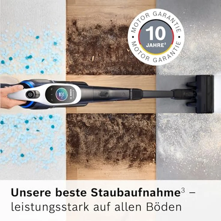 Bosch Akku-Staubsauger Unlimited 10 BTS1042WAC, kabellos, MicroClean Technology, HEPA-Filter, TFT-Display, 4 Ah Akku, LED-Licht, weiß – Bild 3