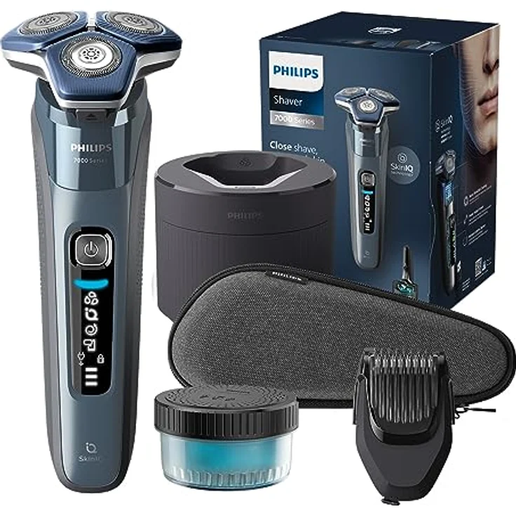 Philips Shaver S7000 Elektrischer Nass- & Trockenrasierer in Eisblau mit SkinIQ Technologie & 45 selbstschärfenden Klingen – Bild 1