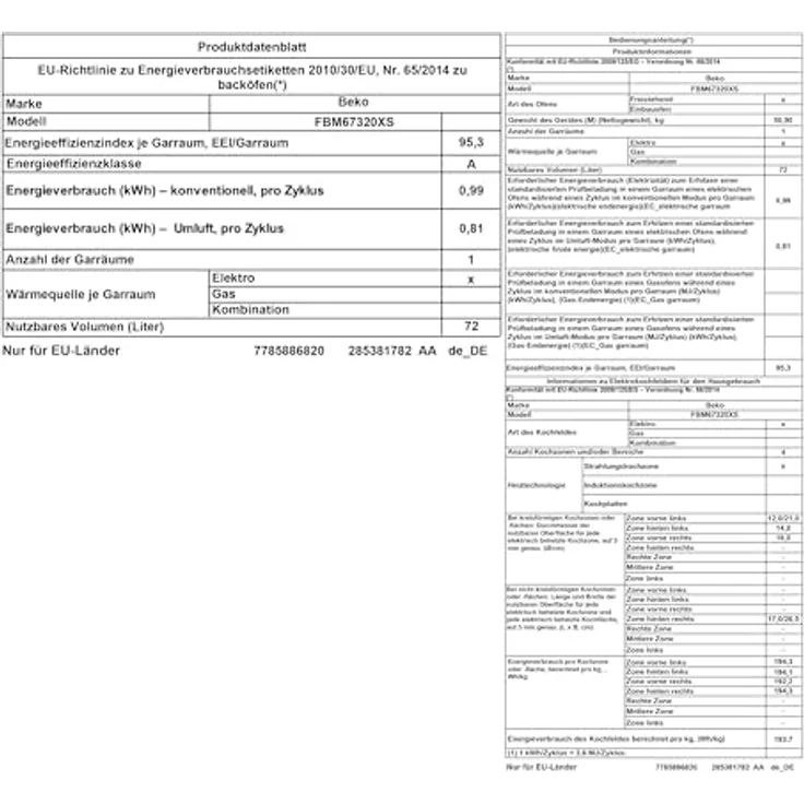 Beko FBM67320XS, freistehender Herd mit 60 cm Backofen, 72 l Volumen, Dampfreinigung SteamShine, 8 Heizarten, Multifunktionsofen, Edelstahl – Bild 5