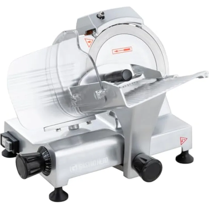 GastroHero Aufschnittmaschine ASM 195 mm, Allesschneider mit variablem Schnittbereich und integriertem Schleifstein