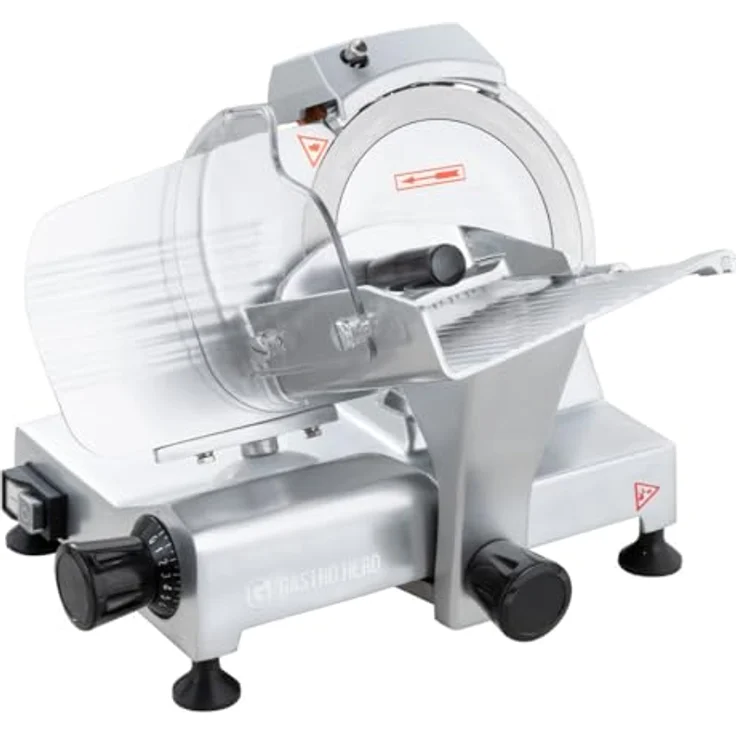 GastroHero Aufschnittmaschine ASM 195 mm, Allesschneider mit variablem Schnittbereich und integriertem Schleifstein – Bild 1