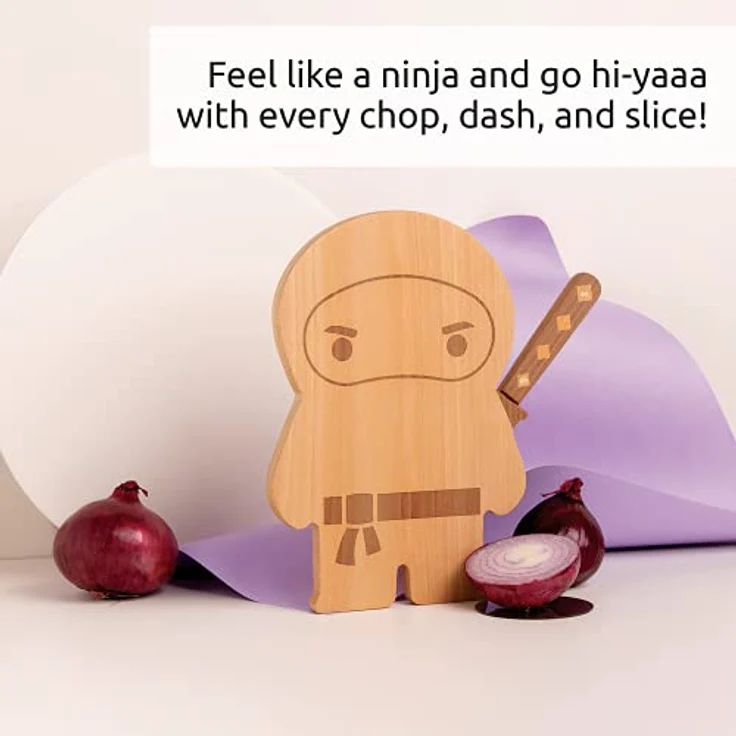 OTOTO – Ninja Board – Kleines Schneidebrett und Messer Set – Küchengeschenk zum Schneiden von Obst und Gemüse – Brett aus Holz und Messer aus Edelstahl – Maße – 25,4 x 17,8 x 1,5 cm – Bild 4