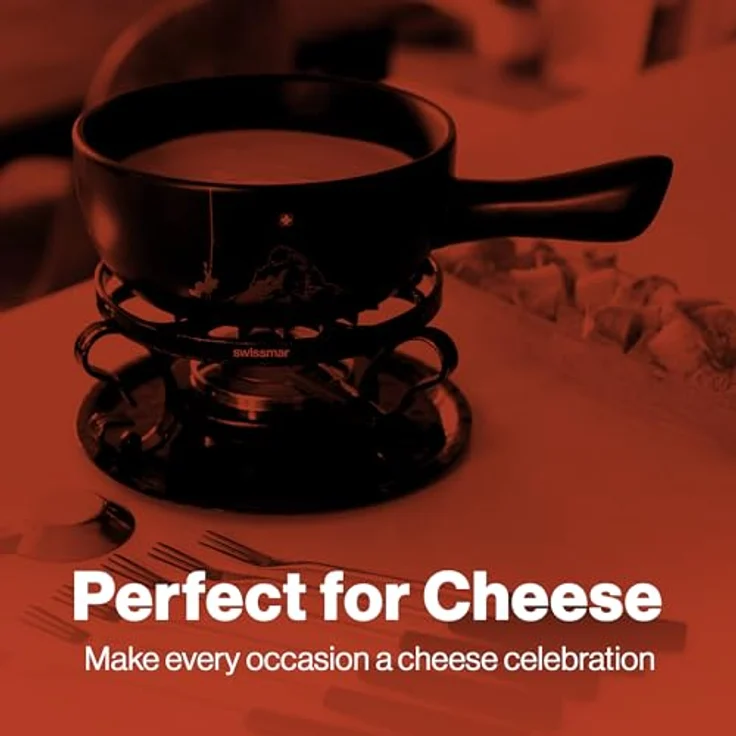 Swissmar F66901 Gruyère Fondue Set 9-teiliges, Keramik/Edelstahl, 2.65L, Fondue-Set für Fleisch, Käse und Schokolade, für 4 Personen, Geschenkset – Bild 4