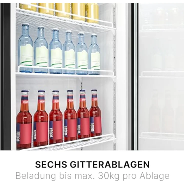 Bomann® Kühlschrank mit Glastür | Getränkekühlschrank abschließbar | 6 höhenverstellbare Ablagen | 30kg je Ablage | 347 Liter | Kühlschrank groß | Flaschenkühlschrank m. LED-Licht | KSG 7351 schwarz – Bild 5