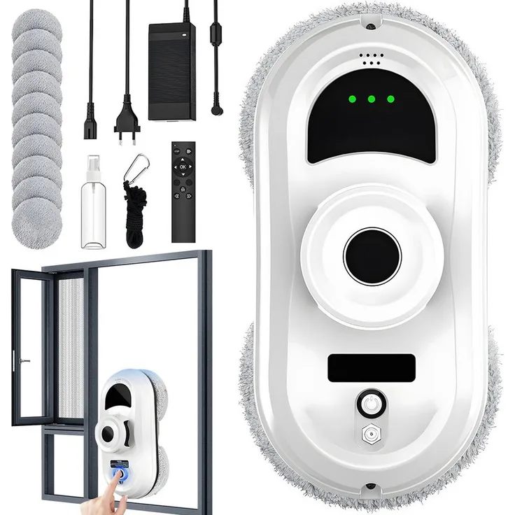 AKKEE Fensterputzroboter, Automatischer Glasreinigungsroboter mit 5600PA Saugkraft, Weiß, inkl. Fernbedienung und 10 Mikrofasertüchern