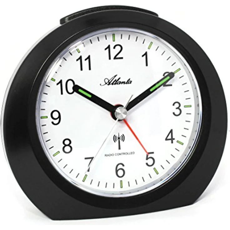 Atlanta Funkwecker 1856, Analog ohne Ticken mit Licht, Snooze und automatischer Zeiteinstellung, Schwarz – Bild 1