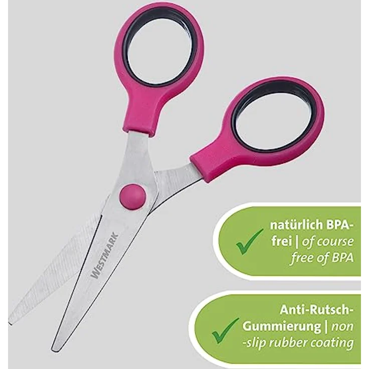 Westmark Bastelschere für Kinder – Bunte Kinderschere mit abgerundeter Spitze ideal für das Schneiden von Kunststoff, Papier, Pappe – rostfreier Edelstahl, PP – Bild 3