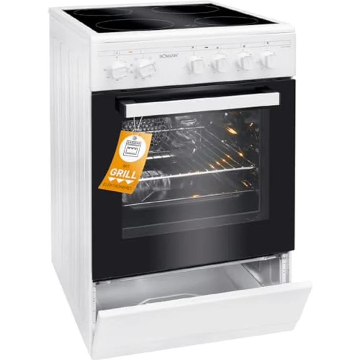 Bomann® Elektroherd EHC 7939 | Freistehender Backofen 50cm mit 4 Kochplatten | 43L Standherd mit Ober-/Unterhitze | Inkl. Blech & Grillrost | 40°C-240°C, Silber – Bild 4