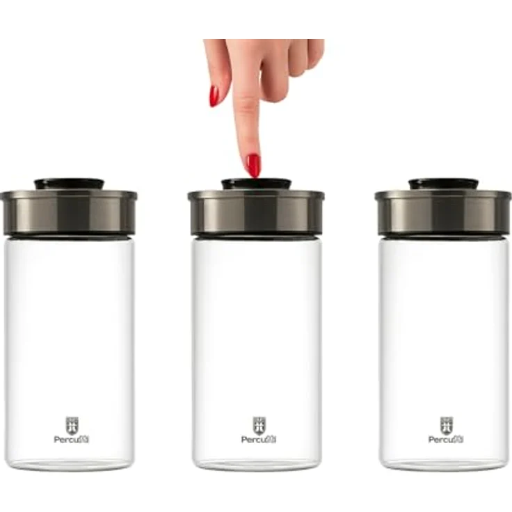 BURI Vorratsglas Vakuumglas 3er Set 1950ml, luftdicht, mottensicher, Edelstahl Deckel mit Easy Click Mechanismus, spülmaschinenfest, stapelbar – Bild 1