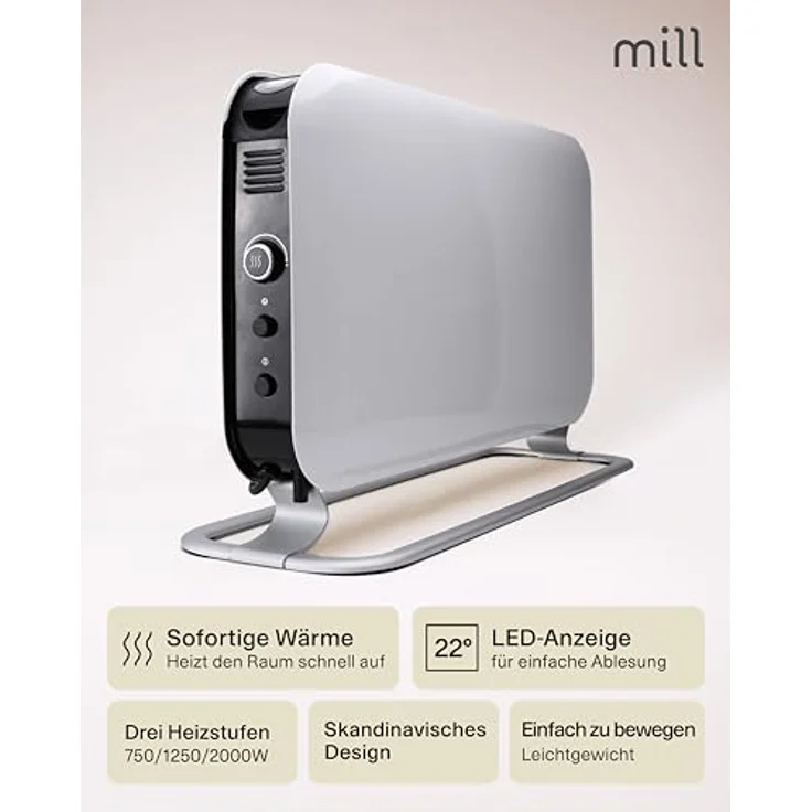 Mill SG2000LED, elektrischer Heizstrahler (2000 W, 1,6 m) weiß, Konvektor – Bild 6