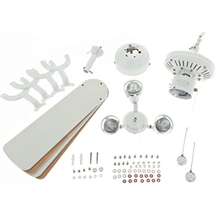 Westinghouse Lighting 72113 Ventilator Princess Euro, 105 cm, Beleuchtungsset und DREI Strahlern, Metall, GU10, Ausführung in Weiß mit Wendeflügeln in Weiß|Buche, 105 x 105 x 39.5 cm – Bild 4