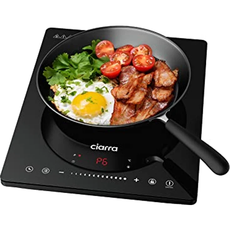 CIARRA CBTIH1 Induktionskochplatte Einzel, 2000W, Touch Steuerung, 8 Leistungs- und Temperaturstufen, mobil für Camping, schwarz – Bild 1