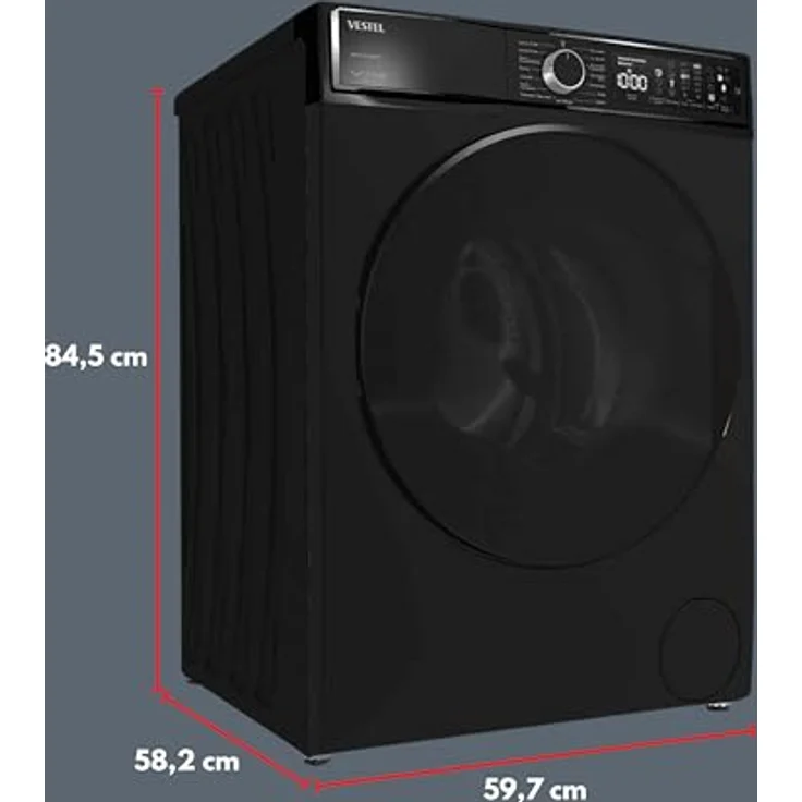 VESTEL WMI 99342 MB WIFI, Frontlader Waschmaschine, 9 kg, 1400 U/min, Inverter-Motor, Dampf, WiFi, AquaStop+, mattschwarz – Bild 2