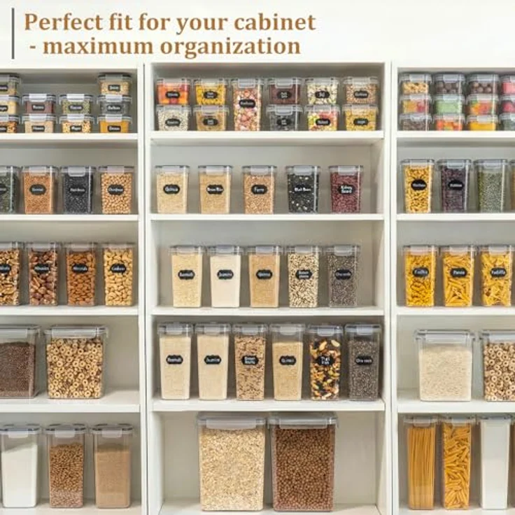 GoMaihe Vorratsdosen 25 Set, Luftdichter Kunststoff-Vorratsbehälter mit 24 Etiketten, 4 Größen für Müsli, Mehl, Kaffee, Spaghetti, BPA-frei – Bild 2