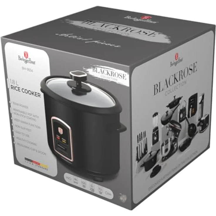Berlingerhaus BH-9554 1,8 l Schwarze Rose Kollektion Reiskocher mit antihaftbeschichtetem Aluminium-Innentopf – Bild 4