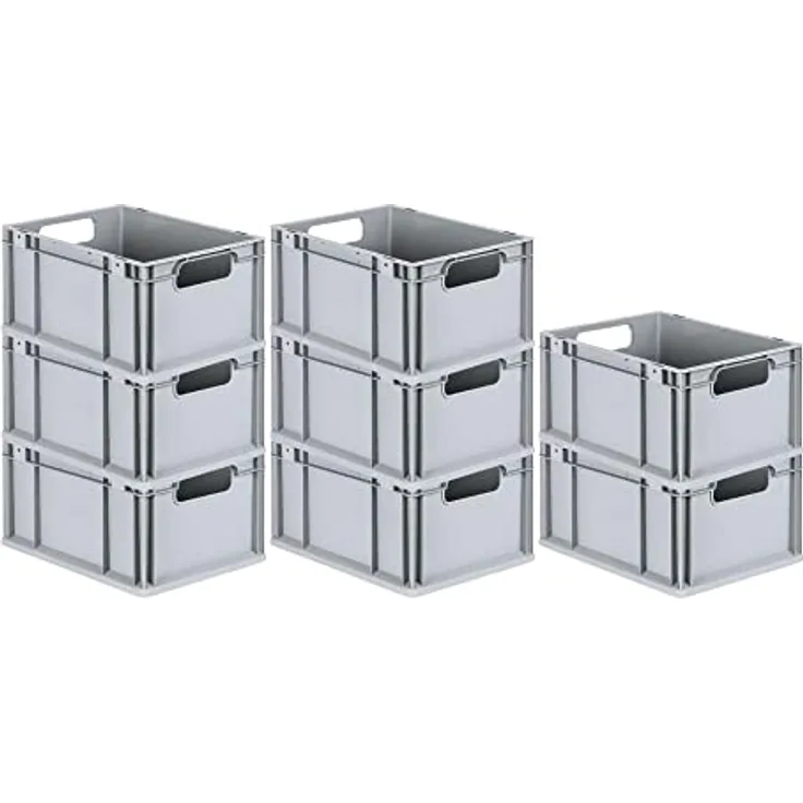 PROREGAL SuperSparSet 8x Eurobox NextGen Economy | Griffe offen |HxBxT 22x30x40cm | 20 Liter | Eurobehälter, Transportbox, Transportbehälter, Stapelbehälter