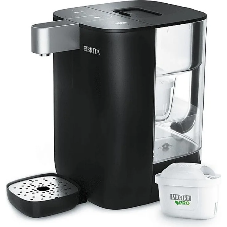 BRITA CUBE Heißwasserspender, Schwarz, mit Temperaturauswahl und MAXTRA PRO Filtration, kompakt und energieeffizient
