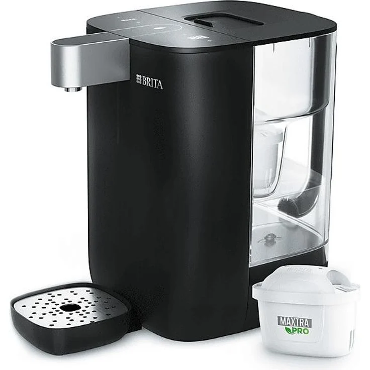 BRITA CUBE Heißwasserspender, Schwarz, mit Temperaturauswahl und MAXTRA PRO Filtration, kompakt und energieeffizient